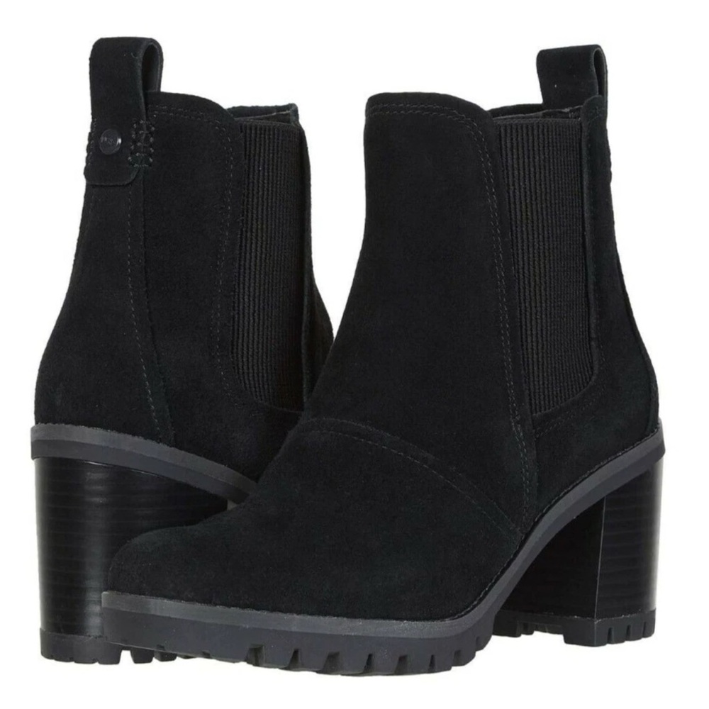 UGG Hazel Ankle Boots Stacked Block Heel Booties Waterproof Black Suede Sz 9